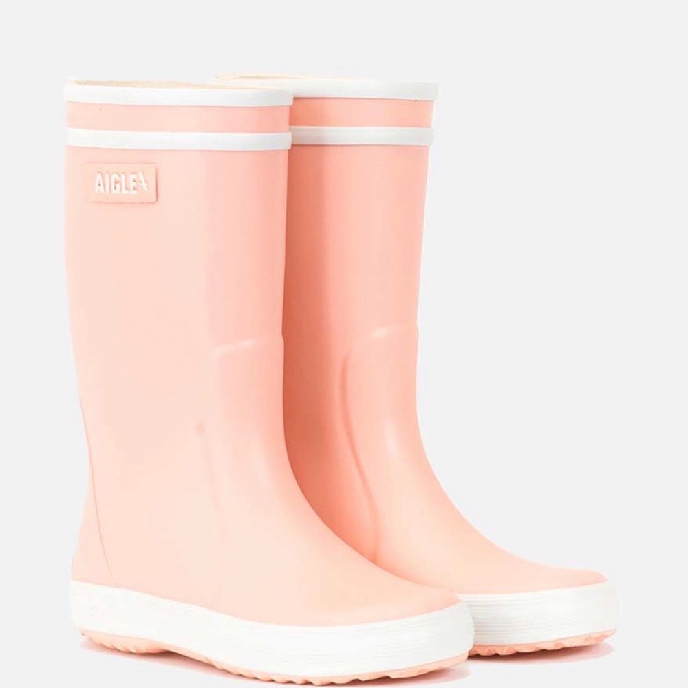 Aigle Soft Pink Children's Rain Boots with White Trim